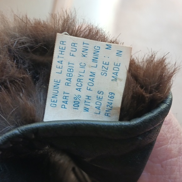 Vintage Ladies dark brown Leather rabbit fur lined gloves, New..sz M - Picture 3 of 6